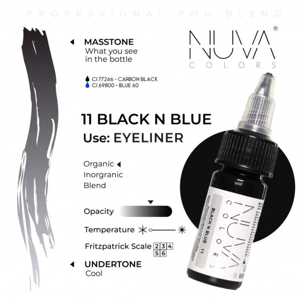 Nuva Colors – 11 Black N Blue 15ml - Nuva Colors - Eyeliner - tattoomarket.it